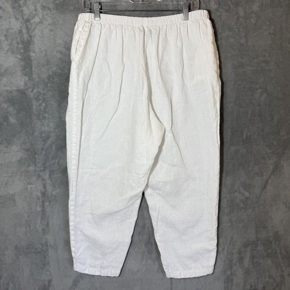 Flax Women's Wide Leg 100% Linen Pants Sz M Elastic Stretch Waist Pockets